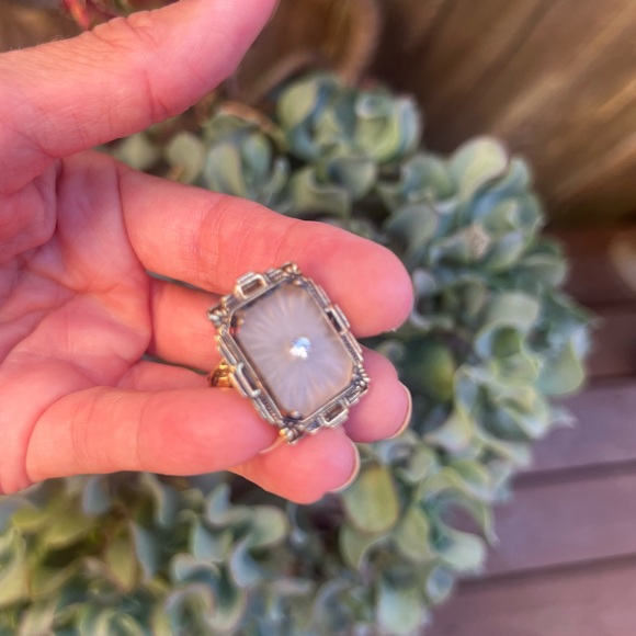 Antique-Style ART DECO Faux DIAMOND CUT CAMPHOR GLASS FILIGREE Cocktail  RING - Picture 11 of 11